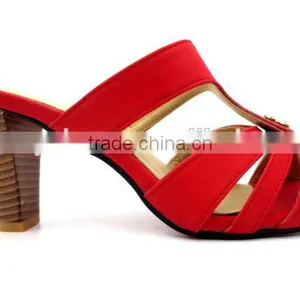 Latest High Heel PU Leather Wood Heel Office Lady Slipper With Golden Button thumbnail-1