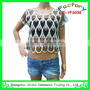 Latest Design Fashion Sleeveless Mesh Neck Lace Elegant White Embroidery Blouse thumbnail-2