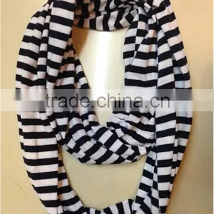 Color Striped Infinity Scarf Single Loop Scarf Stripe Jersey Knit for Men and Women thumbnail-3
