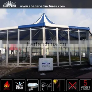 Blue and White PVC Fabric Polygonal Style Multi-sides Event Dome Tent With Glass Wall thumbnail-2