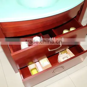 Glass Wash Basin Red Color Wood Cabinet Solid Wood Bathroom Furniture No.1004B thumbnail-3