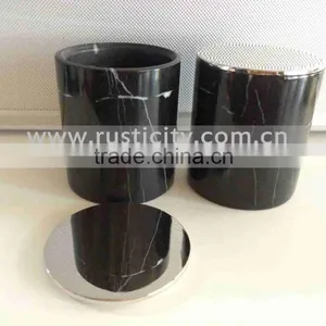 Black Marquina Large Candle Vessel, Large Marble Candle Jars thumbnail-1