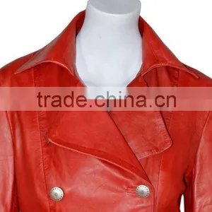 Ladies Edwardian Red Gothic Style Lace Back Soft Lambskin Real Leather Jackets thumbnail-2