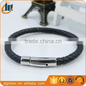 Fashion Rose Gold Bracelet and Black Leather Stainless Steel Bangle thumbnail-3