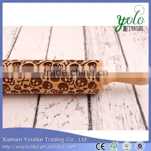 Eco-friendly Bamboo Rolling Pin With Engraved Skull Decoration Quality Choice thumbnail-2