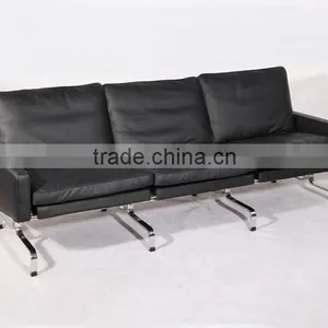 3 Seater Black Leather Sofa PK31 thumbnail-1