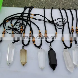 Natural Rock Clear Crystal Obsidian Amethyst Smoky Quartz Gemstone Point Crystal Pendant thumbnail-1