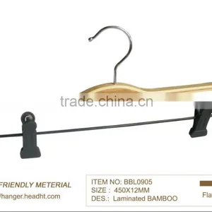 Eco Friendly Laminated Flat Bamboo Hanger With Clips, HH Brand Adult Size Pants Hanger Cheap Bamboo Hanger thumbnail-1