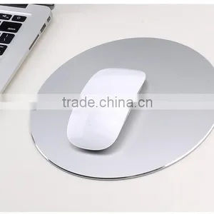 High Quality Silver Color 2 in 1 Aluminum Alloy + pu Leather Mouse Pad, Round Shape Aluminum Metal Mouse Pad Mouse Mat thumbnail-1
