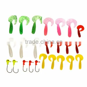 19 Soft Fishing Lures Worm Baits 5 Lead Jig Head Hooks Combination Set Tackle thumbnail-5