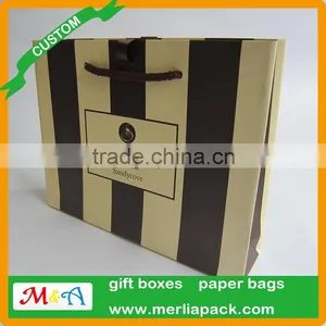 Beauty Salon White Kraft Paper Bag Day Spa Cream and Brown Stripe Bags thumbnail-2