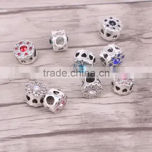 Charm Bead Mixed Rhinestone Beads Dark Silver Plated Big Hole Spacer Beads Fit Charm Bracelet DIY Jewelry thumbnail-2