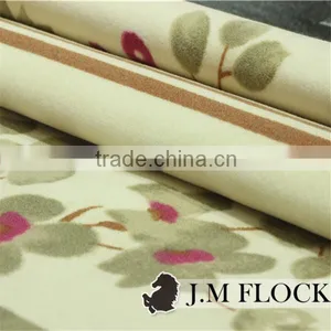 Blue Flower Pattern Print Flock Knitting Fabric /flocking Fabric Waterproof/flocked Printed Velvet Fabric thumbnail-2