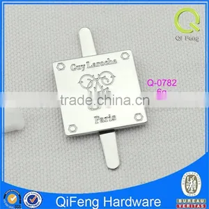 Q-0782 Metal Labels and Tags for Handbag Silver Quadrate Logo Plate thumbnail-1
