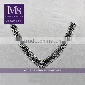 Women Fashion Gold Metal Chain Hot Fix Collar Hot Fix Black Rhinestone Necklace thumbnail-1