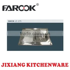 JZ-275 80*60cm Single Bowl Stainless Steel Kitchen Sink With Small Drain Board thumbnail-1