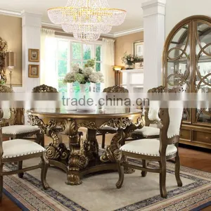 Ivory White Antique European Style Royal Hand Carved 8 Persons Long Dining Table With Matching Side Chair(MOQ=1 SET) thumbnail-5