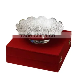 Silver Plated Embossed Brass Serving Bowl Gift Box Set, Silver Corporate Gift Bowl Set, Wedding Serving Bowls Set thumbnail-1