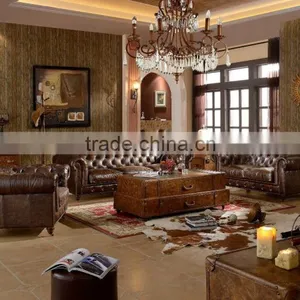 Classical Vintage Leather Chesterfield Sofa With Tufting Armrest thumbnail-1