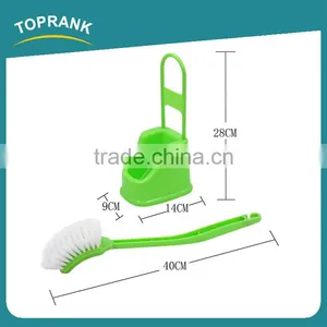 Toprank New Design Bathroom Accessories Colorful Long Handle Toilet Cleaning Brush Plastic Curved Toilet Brush With Holder thumbnail-2