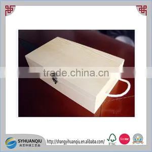 Unfinished Handmade Pine Wooden Wine Gift Box for Sale CN thumbnail-1
