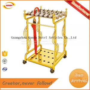 Commercial Stainless Steel Umbrella Rack With 4 Wheels and Gold Plated Kunda J-039 thumbnail-1