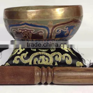 High Quality Handmade in Nepal Meditation Monastery Color Painted Mantra Carved Singing Bowl thumbnail-2