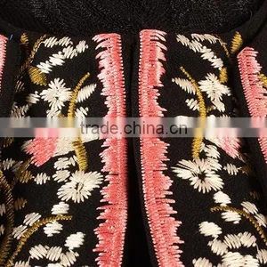 Retro Flowers Embroidered Long Sleeve Black Slim Long European Elegant Women Coat thumbnail-5
