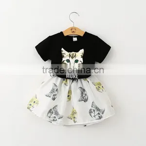 2016 Summer Children's Clothing Sets 3 d Cartoon Cat Printed t Shirt and Skirt Twinsets thumbnail-1