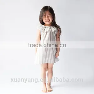 2017 New Fashion Baby Boutique Clothes Western Style Dress Stripe Cape Collar Children Girl Linen Dress thumbnail-2