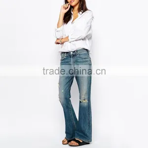 Fashion Fancy Ripped Flared Trousers Bell-bottoms Female Jeans in Bulk thumbnail-4