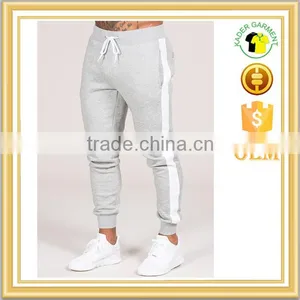 Cotton Spandex Gym Tracksuit Wholesale Jogger Pants With Contrast White Piping to Slide Seams thumbnail-1