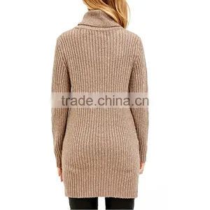 Factory Price Elegant Rib Knit Dressy Long Sleeve High Neck Long Tunic Tops thumbnail-3