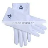 Masonic White Cotton Gloves With Blue Square and Compass Embroidered thumbnail-1