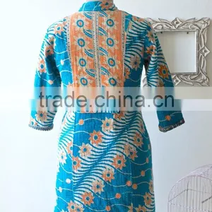 Vintage Kantha Long Accent Jacket in Turquoise & Orange ~ Medium thumbnail-4
