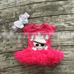 Girls Halloween Tutu Romper Infant Toddler Girls Halloween Outfits Girls Hot Pink With Skull Chiffon Tutu Romper With Headband thumbnail-1
