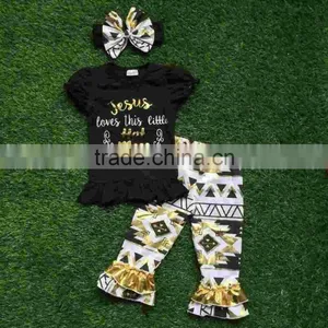2016 Summer Girls Outfit Baby Girls Clothing Jesus Loves This Little Hot Mess Clothes With Matching Headband thumbnail-1