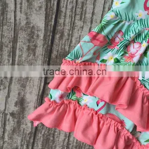 Baby Girls Clothes Kids Wear Summer Flamingo Mint Coral Ruffles Print Dress Cotton Mtaching Accessories Boutique Sleeveless thumbnail-3