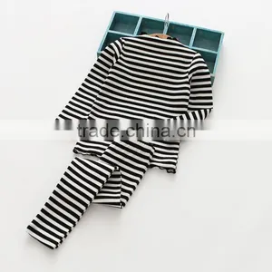 Wholesale Simple Stripe Cotton Soft Two Pieces Set Girl Pajamas thumbnail-5