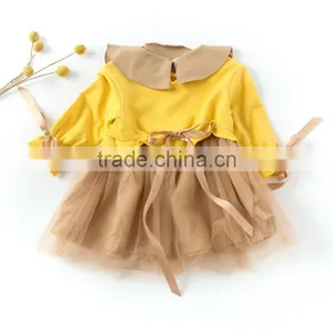 B22640A Autumn New Fashion Girls Bow Tie Ribbon Gauze Long Sleeves Dress thumbnail-5