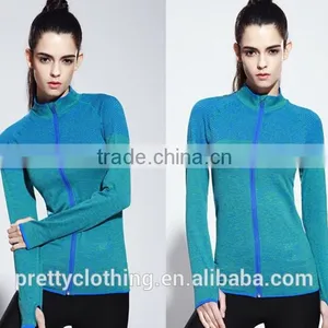 Women's Tight Compression Training Long Sleeve T-Shirt Running Top Without Hood Full Zip Yoga Fitness Coat thumbnail-3