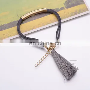 Hot Sale Adjustable Bracelet With Extended Chain Suede Fabric Bracelet With Tassel thumbnail-5