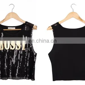 Express Gold Print Black Short Girl Tank Top Sequin thumbnail-3
