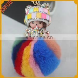 Rex Rabbit Fur Ball Bag Charm Doll Accessory Korean Pom Poms thumbnail-2