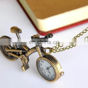 New Retro Mini Bronze Bike Bicycle Design Keychain Quartz Pocketed Fob Watch Pendant Necklace Fashion Sweater Key Chain Gifts thumbnail-6