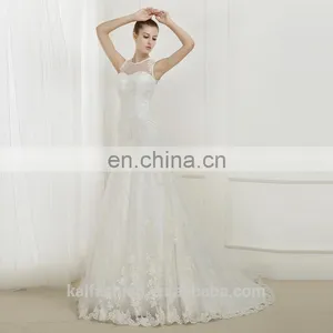 EBX-155 New Fashionable Round Neckline Long Train Lace Elegant Mermaid Wedding Gown thumbnail-1