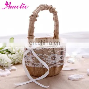 Burlap Wedding Collection Lace Flower Girl Basket thumbnail-1