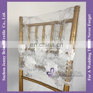 C462A Ivory Chair Cap Covers Embroidered Lace Sequin Chair Cover Chair Sash thumbnail-3
