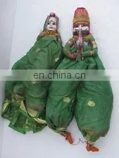 PRETTY INDIAN RAJASTHANI PUPPET/FOLK DOLLS KATHPUTLI PAIR HOME DECORATIVE PUPPET OLD CLOTH HAND MADE DOLL COUPLE HOME DECOR ART thumbnail-1