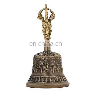 Indian Antique Tibetan Religious Brass Quality Bell Hand Vajra Dharma Objects Tibetan Buddhist Meditation Bell and Dorje Set thumbnail-2